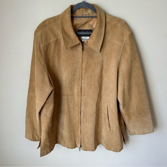 Vintage Terry Lewis Tan Beige Leather Suede Full Zip Jacket Men’s Size 2X - Picture 1 of 6